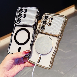 Glitter Diamond Transparent Phone Case for Samsung <strong>Galaxy</strong> S24 S25 S26 Ultra Wireless Charging Magnetic Plating Wave Edges Cover - Product Image 6