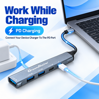 Station d'accueil USB-C 6 ports en alliage d'aluminium Dream Kacher Factory Wholesale pour ordinateur portable avec USB 2.0 et chargement PD, Hub TYPE C en stock