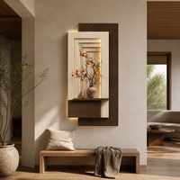Décoration murale rétroéclairée style Wabi Sabi nordique avec étagère flottante pour plantes, applique murale minimaliste en plâtre texturé pour salon