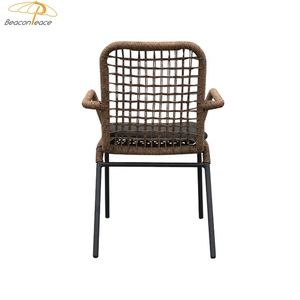 Kursi Makan lengan rotan aluminium, gaya pedesaan, Nordic santai, anyaman luar ruangan, kursi makan dengan sandaran tangan - Product Image 2