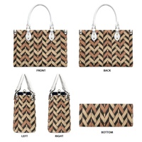 Sac à main léger personnalisé en PU pour femme, motif palmiers et chevrons tropicaux, imprimé botanique, avec poignée supérieure, noir et blanc, tailles S M L