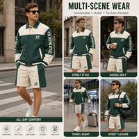 Ensemble de survêtement homme tendance 2026 : Veste et short de coach personnalisés en blocs de couleurs vert forêt et crème, directement de l'usine
