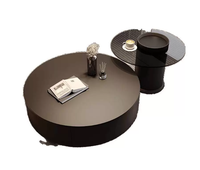 Ensemble de tables basses en dalles de pierre minimalistes et abordables pour les petits salons modernes : ensemble de tables basses rondes avec plateau en verre