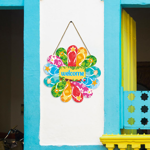 Insegna da appendere a forma di ciabatta estiva, Insegna da appendere in legno per porta con scritta 'Benvenuto', Insegna da appendere per decorazione murale - Product Image 4