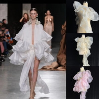 Tela de Encaje Blanco de 20 cm de Ancho, Elegante Tela de Organza con Borde de Loto Plisado para Vestidos de Diseñador y Decoración de Bodas