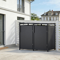 Poubelle extérieure rectangulaire moderne de luxe en métal, motif géométrique, ressorts à gaz à fermeture douce, acier robuste, design haut de gamme