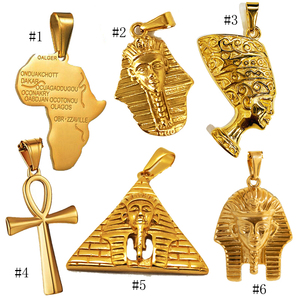 Ciondolo Re Egiziano Tut in Oro PVD, Ciondolo Regina Nefertiti in Acciaio Inox, Gioielli con Croce Ankh, Ciondolo Faraone per Donne - Product Image 2