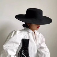 Français Hepburn Style robe feutre chapeaux automne hiver haut plat grand large bord élégant couleur unie hommes femmes laine feutre Fedora chapeaux