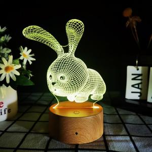 3D Acrylic Led Lamp with Wood Grain Base <b>for</b> Home Kid's Night <b>Light</b> Birthday Gift Bedside Lamp Small Home <b>Light</b> - Product Image 2