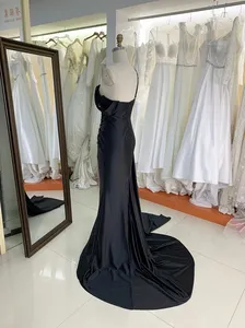 2024 New Beading Satin Evening Dress 1 Shoulder Pleat Prom Night Elegant