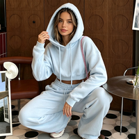 Ensemble de survêtement vintage personnalisé pour femme : crop top zippé et pantalon empilé, streetwear deux pièces de haute qualité