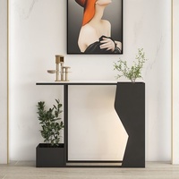 Console de couloir ultra-étroite moderne en fer forgé, style luxe léger, avec plateau en marbre créatif, support à fleurs haut de gamme pour salon et entrée