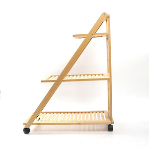 Soporte móvil de bambú de tres niveles para flores, adecuado para dormitorios, salas de estar y habitaciones. Presenta un diseño de carrito escalonado. - Product Image 4