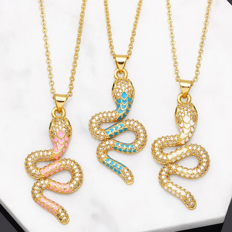 Groothandel Mode Luxe Gouden Ketting Ketting Gekleurde Steentjes Dier Hanger Snake Choker Ketting Voor Vrouwen
