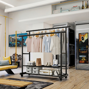 Porte-manteau en métal à double tige mobile <span class=keywords><strong>de</strong></span> grande capacité organisateur chambre/<span class=keywords><strong>balcon</strong></span> étagères <span class=keywords><strong>de</strong></span> rangement pour vêtements chaussures boîte <span class=keywords><strong>de</strong></span> rangement - Product Image 3