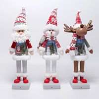 Poupées de Noël musicales debout festives, 3 pièces, ensemble de salutations lumineuses, Père Noël, bonhomme de neige, renne