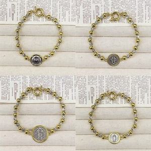 Bracelet tendance en perles <span class=keywords><strong>de</strong></span> cuivre plaqué or CH-LAT0831, bracelet à breloques religieuses plaqué argent, Vingir Marie/Jésus, bijoux en gros - Product Image 1