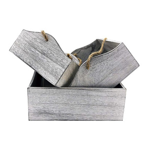 Rustic White Grey Paulownia Wood Decorative Nesting Storage Crates with Twisted Rope Handles