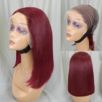 Perruques Lace Front Courtes Bob en Cheveux Humains Entièrement Tissées à la Main, Lisses et Droites, Couleur 99j #