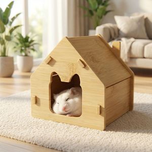Casa de Bambú para Hámsteres, Refugio de Madera para Mascotas, Tamaño Pequeño, Impermeable, Transpirable, Cálido, Nido para Dormir para Hámsteres Dorados - Product Image 1