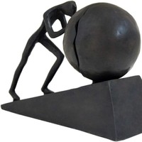 Sculpture moderne minimaliste de luxe de style américain en fer forgé, figurine artisanale poussant une boule, objet de décoration intérieure en fonte