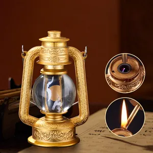 Retro Laterne Altmodische Kunst handwerk Öllampen form Feuerzeug USB-Aufladung und Kerosin nachfüllbar 2 in 1 Feuerzeug