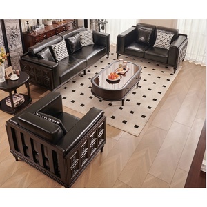 Bộ ghế <span class=keywords><strong>sofa</strong></span> gỗ nguyên khối thiết kế cổ điển, đệm da thật mềm mại, ghế đơn/đôi/ba chỗ ngồi cho phòng khách - Product Image 2