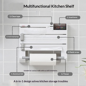 Storage Box 6in1Multifunctional <b>Kitchen</b> Rack No Drilling Organizer for Cling Film, Paper Towel & <b>Foil</b>, Space Saving Wall Mount - Product Image 1
