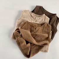 Tank Top anak laki-laki, baju anak-anak katun tanpa lengan tipis bernafas musim panas baru