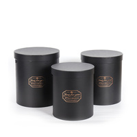 INUNION Boîtes à Fleurs Cylindriques Rondes en Carton de Qualité Supérieure, Ensemble de 3 Boîtes Cadeaux de Luxe Noires pour Fleuristes avec Couvercles