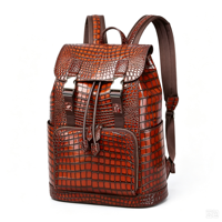 Sac à dos homme grande capacité en similicuir croco bicolore, style luxe léger, pour voyage et ordinateur portable, vente en gros