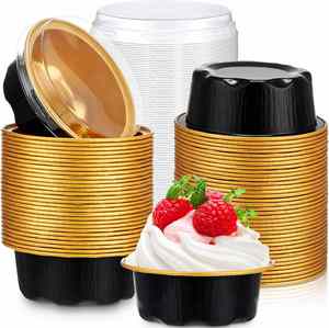 Gobelets de cuisson en aluminium noir doré de 55 ml/200 ml avec couvercle en PP, résistants à la chaleur et adaptés au micro-ondes, de qualité alimentaire, pour la restauration et les desserts - Product Image 1