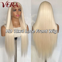 Perruque Lace Front HD 13*4 en Fibre Synthétique Futura Premium, Longue et Lisse, Blond Platine Mat, Réaliste et Résistante à la Chaleur, Vente en Gros