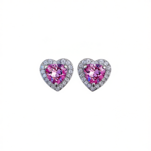 Boucles d'oreilles en forme de cœur E392, cristaux multicolores, bijoux romantiques pour femmes, serti à griffes - Product Image 1