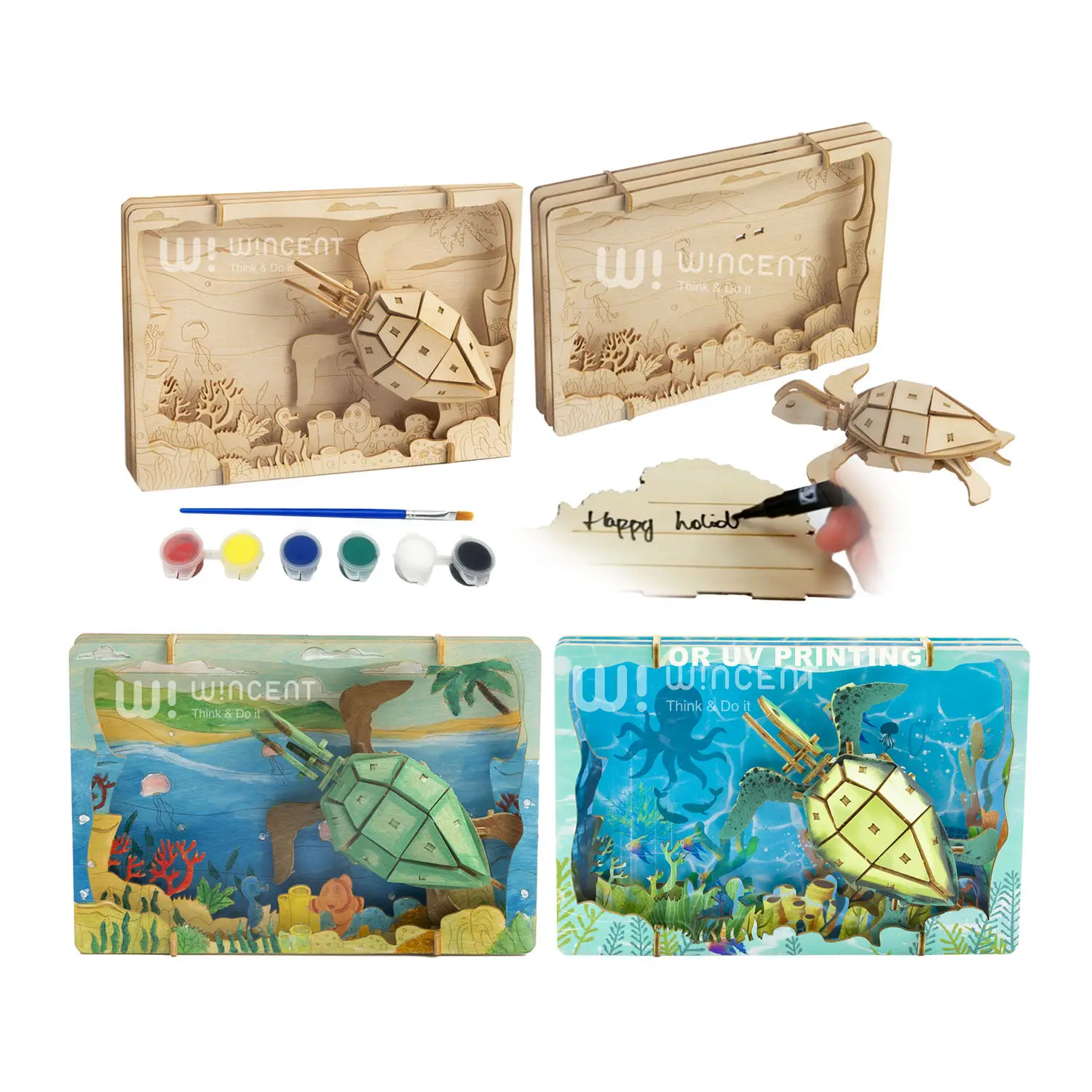 Wincent vente en gros personnalisation prix usine océans tortue de mer artisanat cadeaux personnalisés bois découpé au laser Puzzle en bois pour les enfants