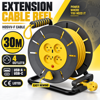 Enrouleur de câble d'extension manuel Linsheng certifié CE, 30 m, H05VV-F, avec 4 prises européennes et ports USB-A/USB-C