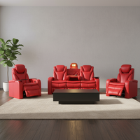 Sofá Reclinable Eléctrico de Cuero Genuino de 3, 2 y 1 Plazas, Moderno, de Fábrica, con Mesa Auxiliar para Sala de Estar, Juego de Muebles
