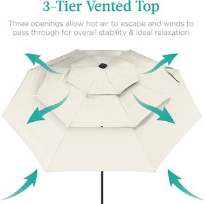 La scelta migliore prodotti 10ft 3-Tier solare Patio ombrello, mercato esterno parasole per il cortile, ponte, a bordo piscina W/ 24 luci LED, T - Product Image 2
