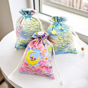 Sac en gaze coloré, matériau en coton écologique, étoile dorée, lune, impression de logo personnalisée pour bijoux, bonbons, bougies, emballage cadeau - Product Image 4