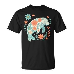 Camiseta Boho Floral con diseño de manatí, océano, verano, playa, amante del mar, animal marino - Product Image 1