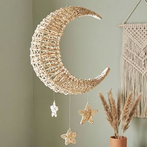 Wicker Moon And Star Wall <b>Hanging</b> Off <b>White</b> For Baby Room Decor New Baby Gift - Product Image 2