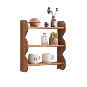 Étagère murale en bois à trois niveaux Woody Tang, couleur naturelle, 3 couches, pour cuisine, salon, salle de bain, entrée - Product Image 2