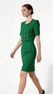 Elegante Conjunto de Traje Formal de 2 Piezas <span class=keywords><strong>para</strong></span> Oficina, Falda Ajustada y Top de Cuello Redondo de <span class=keywords><strong>Manga</strong></span> <span class=keywords><strong>Corta</strong></span> - Product Image 5