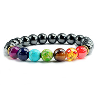 Pulseira colorida de pedra natural, bracelete de pedra natural de ametista, esferas de ametista, esferas de natureza para ioga, 7 chakra
