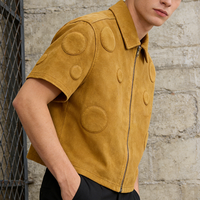Chemise zippée pour homme, style streetwear, coupe courte et oversize, à manches courtes, avec motif à pois 3D en relief, personnalisable, haute couture décontractée