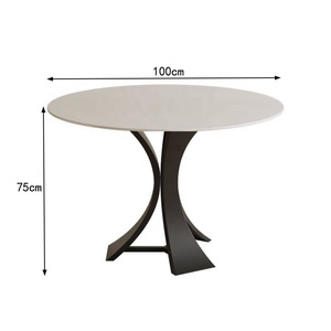 Mesa de Restaurante Redonda de 3 Plazas de Piedra Sinterizada Minimalista Italiana de Alta Calidad con Estructura de Hierro Blanco Puro, Duradera y Ecológica - Product Image 6