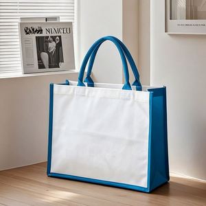 Sac fourre-tout en toile personnalisé imprimé, patchwork bicolore avec poignées roulées pour promotion de cadeaux - Product Image 4
