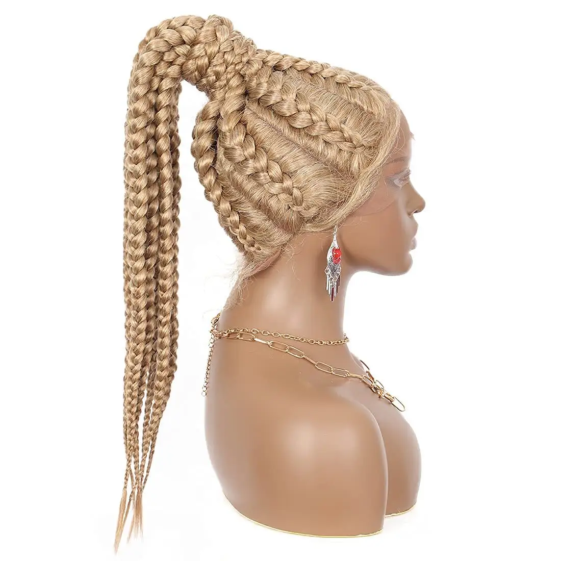 Amazon Hot Selling 8 Braid Hair Lace Frontal Wig For Black Women Box Braid Lace Frontal Wig African American Wig