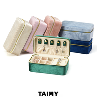 Boîte à bijoux en velours à double couche avec fermeture éclair, logo personnalisé, grand format, plateau intérieur amovible, grande capacité, boîte de rangement portable pour bijoux