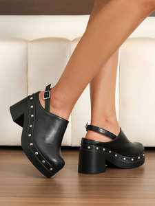 Sandales à plateforme tendance pour femmes, talon épais antidérapant, rivets noirs, <span class=keywords><strong>talons</strong></span> hauts augmentant la taille - Product Image 4